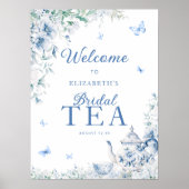 Blauw en wit Bloemen Welkom Bruids Thee Poster (Voorkant)