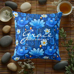 Blauw en Wit Bloemen Wellness Kussen