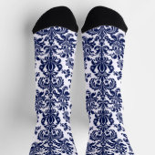 Blauw en wit  bloemendamast sokken (Top)