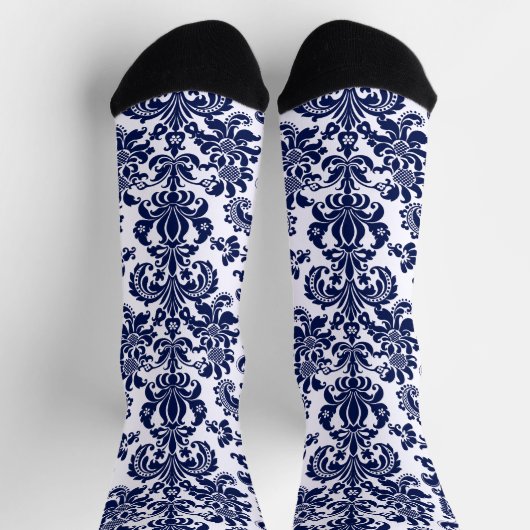 Blauw en wit  bloemendamast sokken (Top)