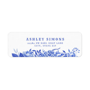 Blauw en wit bloemendesign bruiloftsfeest  etiket