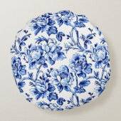 Blauw en wit bloemendessin bruiloft rond kussen (Achterkant)