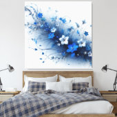 Blauw en wit bloemendrankrank canvas afdruk (Insitu (Slaapkamer))