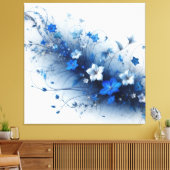 Blauw en wit bloemendrankrank canvas afdruk (Insitu (Woonkamer))