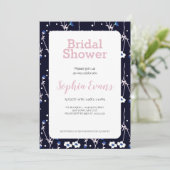 Blauw en wit Bloemengrens Wit Vrijgezellenfeest Kaart (Staand voorkant)