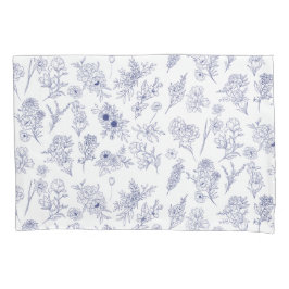 Blauw en wit bloemenkussenhoes kussensloop