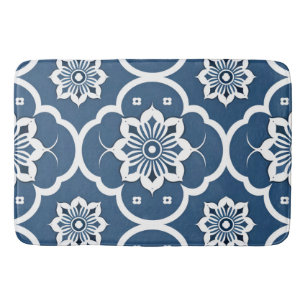 Blauw en wit bloemenmozaïekpatroon badmat