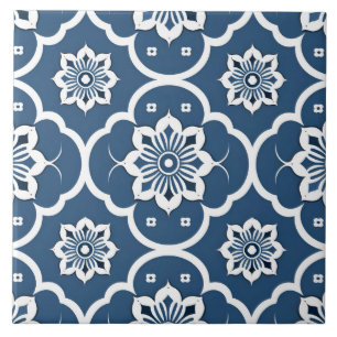 Blauw en wit bloemenmozaïekpatroon tegeltje