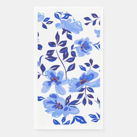 Blauw en wit bloemenpapier Diner servetten (Voorkant)