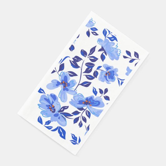 Blauw en wit bloemenpapier Diner servetten (Hoek)