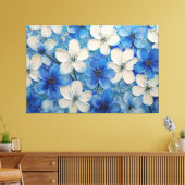 Blauw en Wit Bloemenschilderij met Textuur – Abstr Canvas Afdruk (Insitu (Woonkamer))