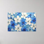 Blauw en Wit Bloemenschilderij met Textuur – Abstr Canvas Afdruk (Voorkant)