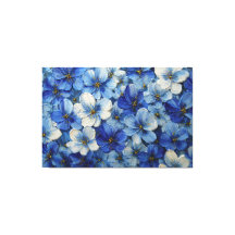 Blauw en Wit Bloemenschilderij met Textuur – Abstr