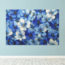 Blauw en Wit Bloemenschilderij met Textuur – Abstr Canvas Afdruk