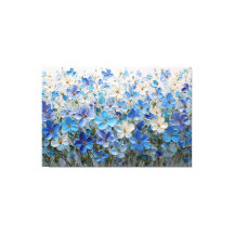 Blauw en Wit Bloemenschilderij met Textuur – Abstr