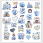 Blauw en wit bloemenschoon 02 sticker (Vel)