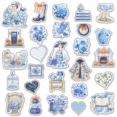 Blauw en wit bloemenschoon 02 sticker (Voorkant)
