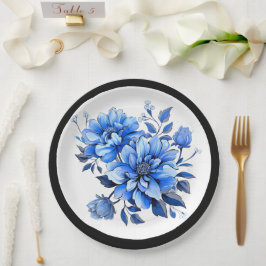Blauw en wit bloemenschoon papieren bordje