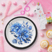 Blauw en wit bloemenschoon papieren bordje (Feest)