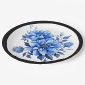 Blauw en wit bloemenschoon papieren bordje (Gekanteld)