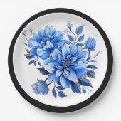 Blauw en wit bloemenschoon papieren bordje (Voorkant)