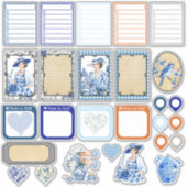 Blauw en wit bloemenschoon sticker (Voorkant)
