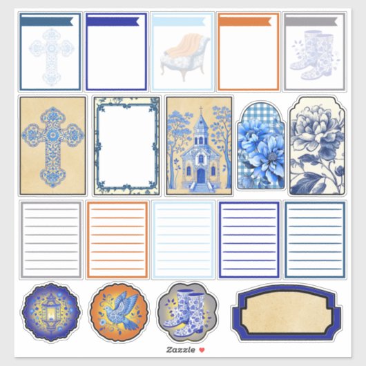 Blauw en wit bloemenschoon sticker (Vel)