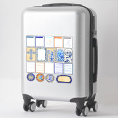 Blauw en wit bloemenschoon sticker (Koffer)