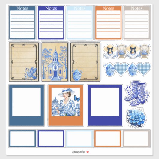 Blauw en wit bloemenschoon sticker (Vel)