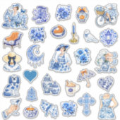 Blauw en wit bloemenschoon sticker (Voorkant)