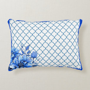 Blauw en wit bloemenschoonheid accent kussen