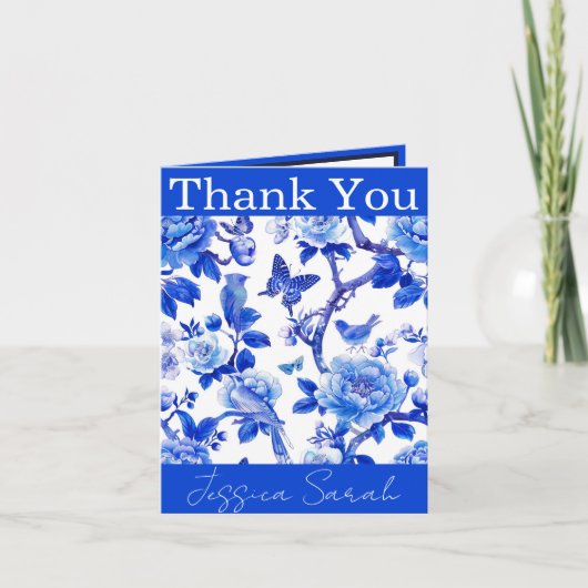 Blauw en wit bloemenschoonheid bedankkaart (Voorkant)