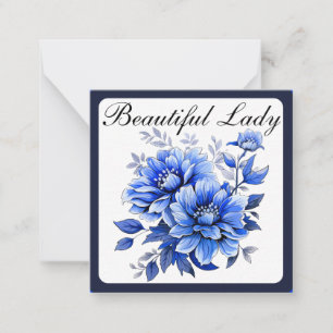 Blauw en wit bloemenschoonheid notitiekaartje