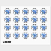 Blauw en wit bloemenschoonheid ronde sticker (Vel)