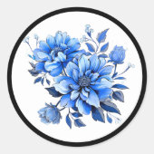 Blauw en wit bloemenschoonheid ronde sticker (Voorkant)