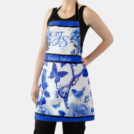 Blauw en wit bloemenschoonheid schort