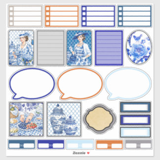 Blauw en wit bloemenschoonheid sticker