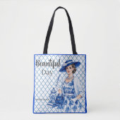 Blauw en wit bloemenschoonheid tote bag (Voorkant)