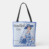 Blauw en wit bloemenschoonheid tote bag (Achterkant)