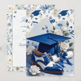 Blauw en Wit Bloemig Afstudeer Bedankbriefje Bedankkaart