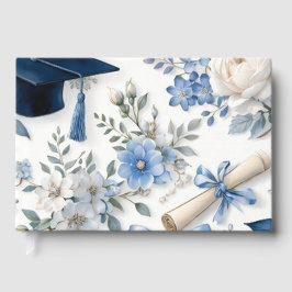 Blauw en Wit Bloemig Afstudeer Gastboek Gastenboek
