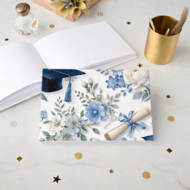 Blauw en Wit Bloemig Afstudeer Gastboek Gastenboek