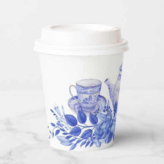 Blauw en wit bloemig bruidsdiner | Theepartij  Papieren Bekers (Voorkant)