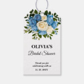 Blauw en wit bloemig bruidsfeest cadeaulabel (Voorkant)