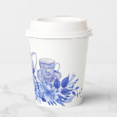 Blauw en wit bloemig bruidsfeest | Theepartij  Papieren Bekers (Achterkant)