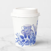 Blauw en wit bloemig bruidsfeest | Theepartij  Papieren Bekers (Voorkant)