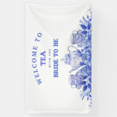 Blauw en wit bloemig bruidsfeest welkom  spandoek (Verticaal)