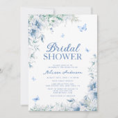 Blauw en wit bloemig Elegant Vrijgezellenfeest Kaart (Voorkant)