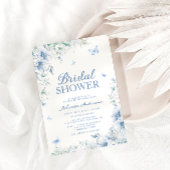 Blauw en wit bloemig Elegant Vrijgezellenfeest Kaart