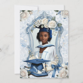 Blauw en Wit Bloemig Foto Afstudeeraankondiging